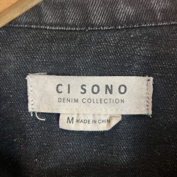 Ci Sono Jacket Womens M Black Moto Denim Biker Distressed Crop Rocker Grunge Y2K - Picture 5 of 6